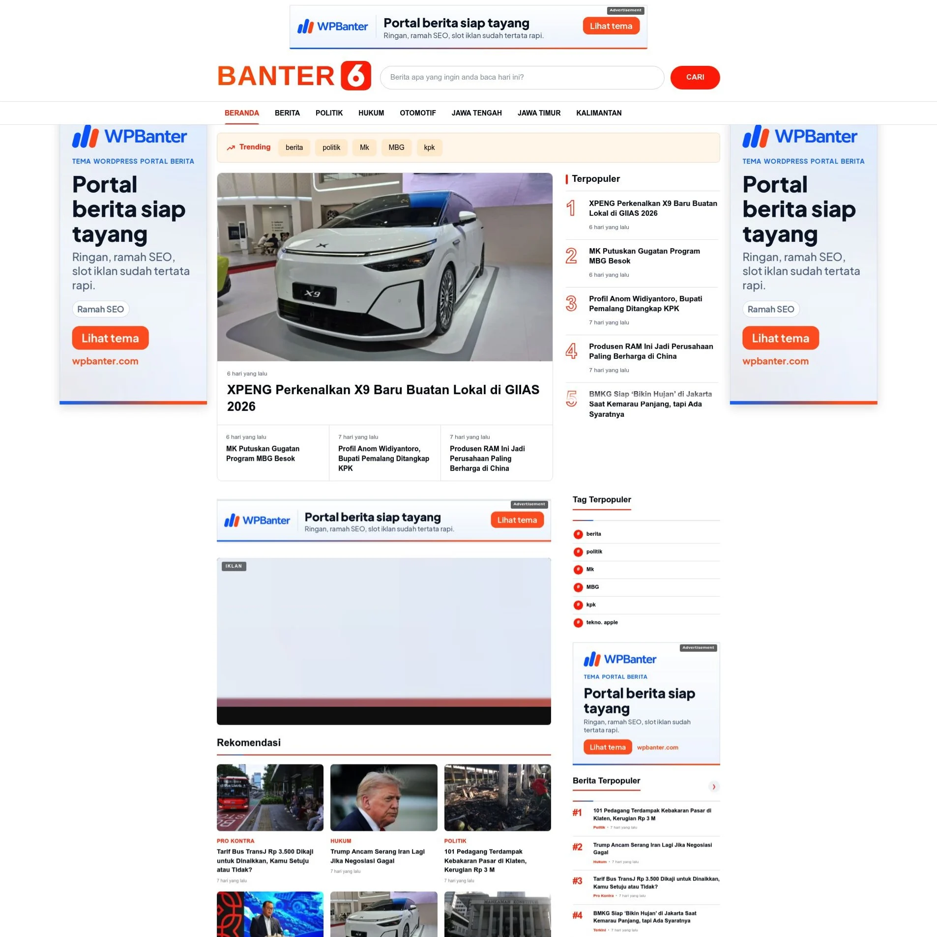 Banter6 Template WordPress Berita Mirip Liputan6.com - Preview Utama