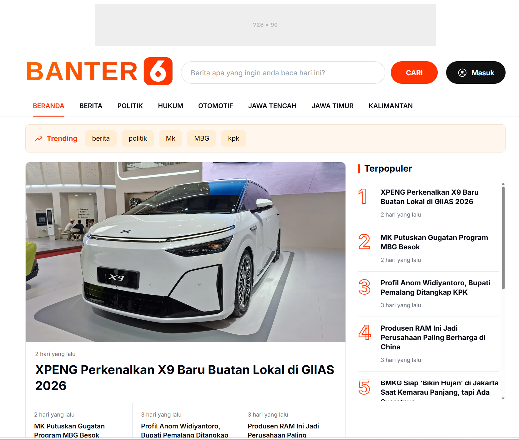 Banter6 Template WordPress Berita Mirip Liputan6.com - Preview 1