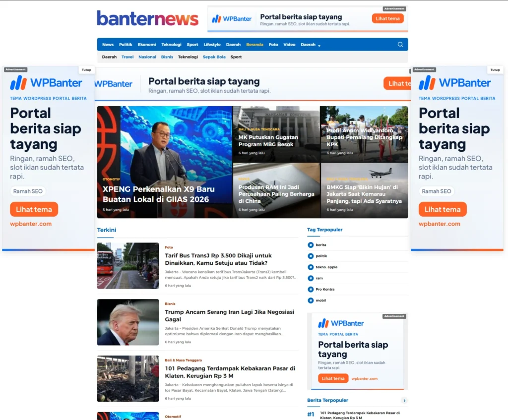 BanterNEWS  Template WordPress Berita Mirip DETIKCOM - Theme WordPress