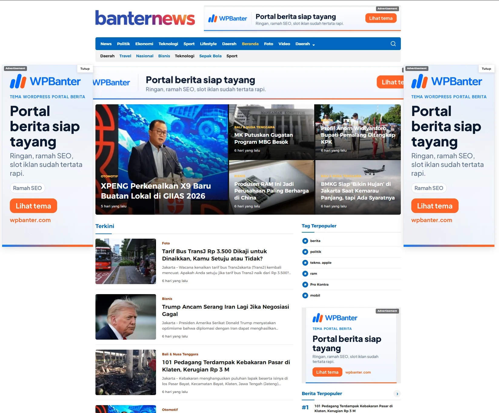 BanterNEWS  Template WordPress Berita Mirip DETIKCOM - Preview Utama