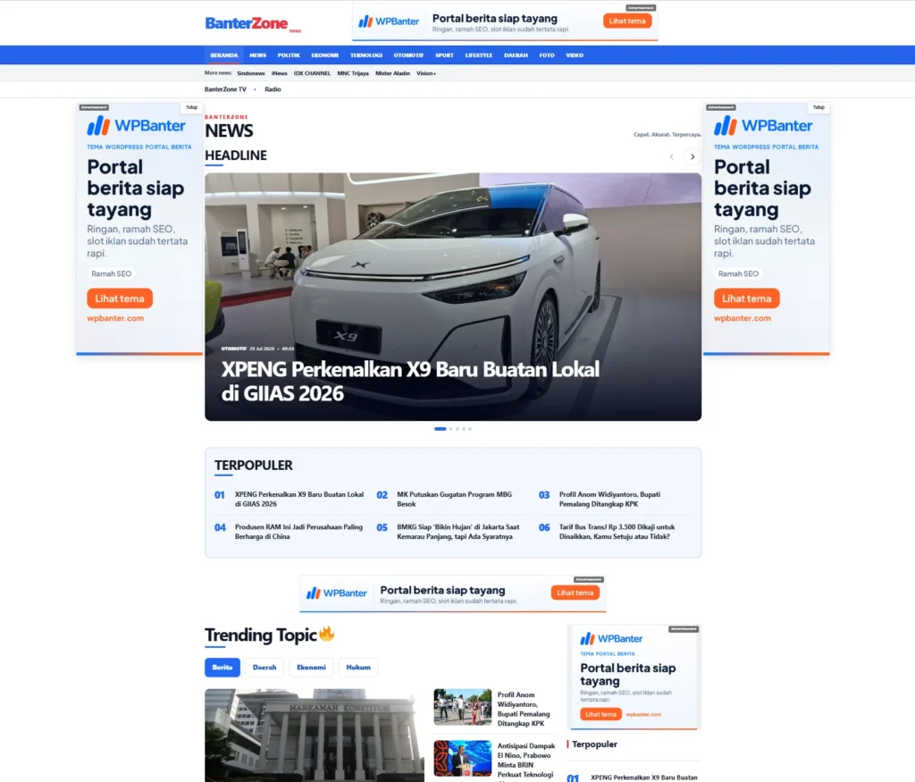 BanterZone Template WordPress Berita Mirip okezone.com - Theme WordPress