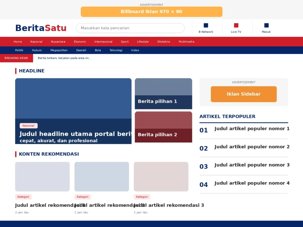 BANTERSATU Template WordPress Berita Mirip beritasatu.com