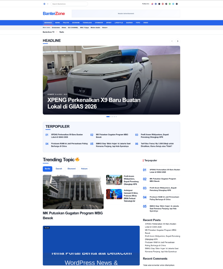 BanterZone Template WordPress Berita Mirip okezone.com - Preview 1